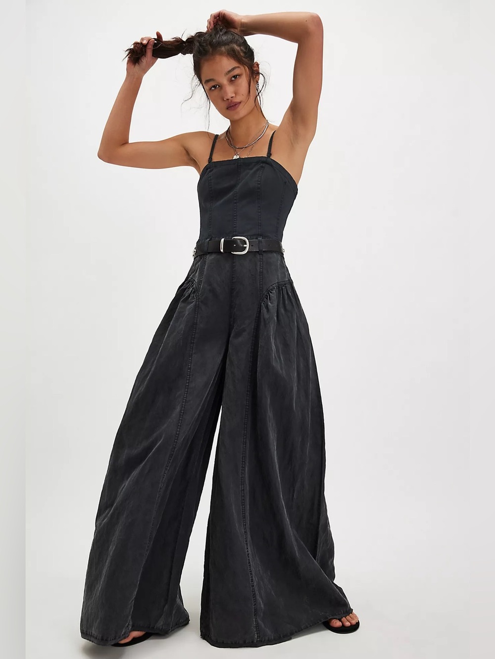 🖤 Free People Soleil Wide-Leg One-Piece Jumpsuit Black NWT Size 8